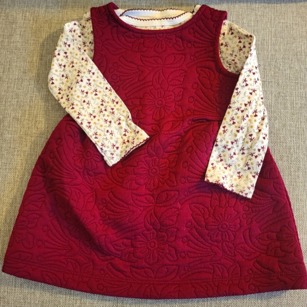Genuine Kids  Burgandy Dress, Carter's  Cream With Flowers Long Sleeve  Shirt.